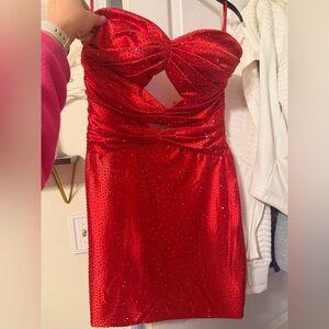 Elegant Strapless Red Sequin Dress